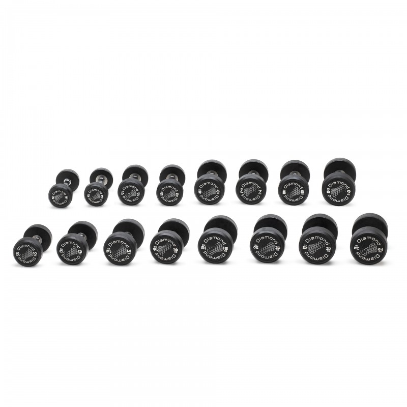 Set 16 Pairs Rubberized Round Dumbbells 2-24 Kg Pro Black - MGTDS2-24